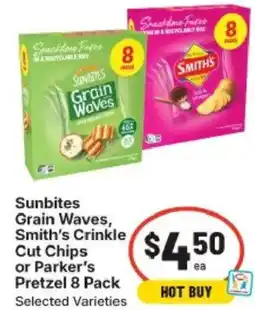 IGA Sunbites Grain Waves, Smith's Crinkle Cut Chips or Pretzel offer