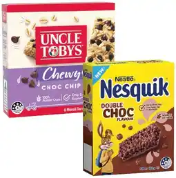 IGA Uncle Tobys Muesli Bars, Roll‑Ups or Nestlé Nesquik Bar 5‑6 Pack Selected Varieties offer