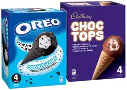 IGA Cadbury Choc Tops or Oreo Cookie Top Ice Cream Cones 4 Pack offer