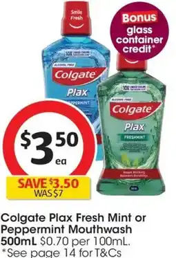 Coles Colgate Plax Fresh Mint or Peppermint Mouthwash offer