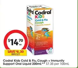 Coles Codral Kids Cold & Flu, Cough + Immunity Support Oral Liquid offer