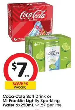 Coles Coca-Cola Soft Drink or Mt Franklin Lightly Sparkling Water offer