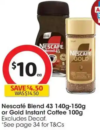 Coles Nescafé Blend 43 or Gold Instant Coffee offer
