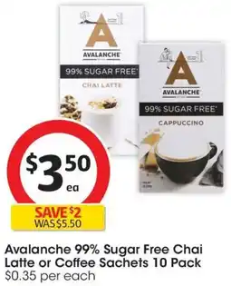 Coles Avalanche 99% Sugar Free Chai Latte or Coffee Sachets offer