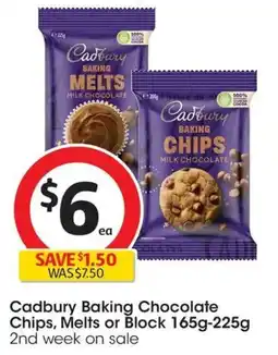 Coles Cadbury Baking Chocolate Chips, Melts or Block offer