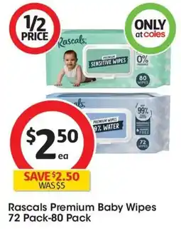 Coles Rascals Premium Baby Wipes offer