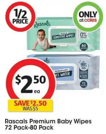 Coles Rascals Premium Baby Wipes offer