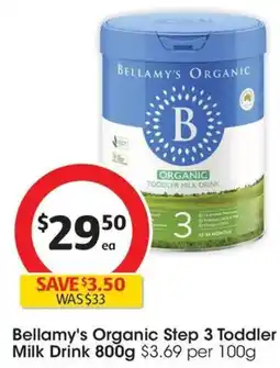 Coles Bellamy's Organic Step 3 Toddler Milk Drink offer