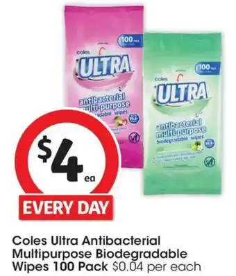 Coles Coles Ultra Antibacterial Multipurpose Biodegradable Wipes offer