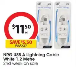 Coles NRG USB A Lightning Cable White offer