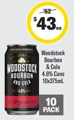Coles Woodstock Bourbon & Cola 4.8% Cans offer
