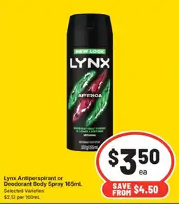 IGA Lynx Antiperspirant or Deodorant Body Spray offer