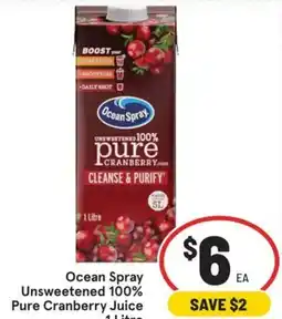 IGA Ocean Spray Unsweetened 100% Pure Cranberry Juice offer