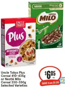 IGA Uncle Tobys Plus Cereal or Nestlé Milo Cereal offer