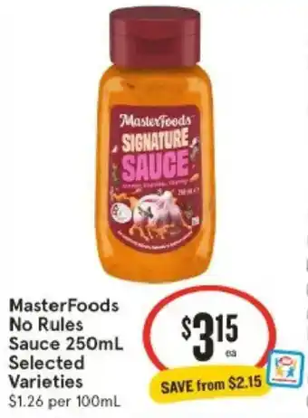 IGA MasterFoods No Rules Sauce offer
