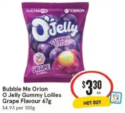 IGA Bubble Me Orion O Jelly Gummy Lollies Grape Flavour offer