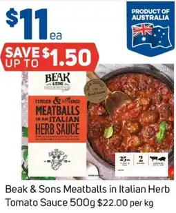 Foodland Beak & Sons Meatballs in Italian Herb Tomato Sauce offer