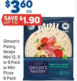 Foodland Simson's Pantry Wraps Mini 12, 5 or 8 Pack or Mini Pizza offer
