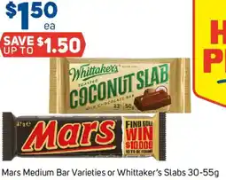 Foodland Mars Medium Bar Varieties or Whittaker's Slabs offer