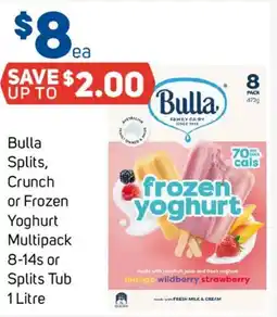 Foodland Bulla Splits Crunch or Frozen Yoghurt Multipack 8-14s or Splits Tub offer