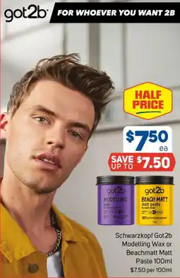 Foodland Schwarzkopf Got2b Modelling Wax or Beachmatt Matt Paste offer