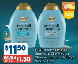 Foodland OGX Renewing + Repair & Shine Argan Oil of Morocco Shampoo or Conditioner offer