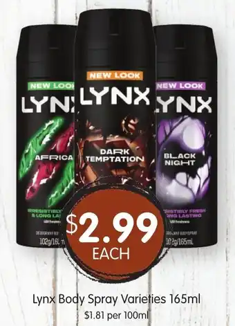 Spudshed Lynx Body Spray Varieties offer