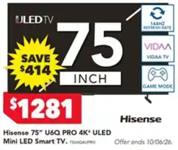 Harvey Norman Hisense 75 u6q pro 4k uled mini led smart tv offer