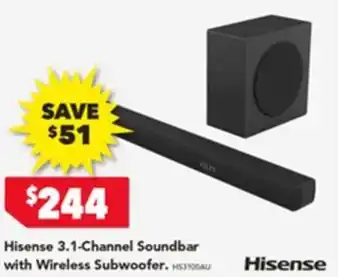 Harvey Norman Hisense 3.1 Channel Soundbar with Wireless Subwoofer offer