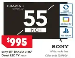 Harvey Norman Sony 55 bravia 3 4k direct led tv offer