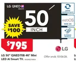 Harvey Norman Lg 50 qned70b 4k mini led ai smart tv offer