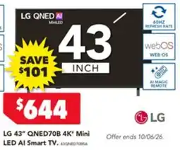 Harvey Norman Lg 43 qned70b 4k mini led ai smart tv offer