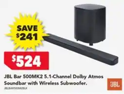 Harvey Norman Jbl bar 500mk2 5.1 channel dolby atmos soundbar with wireless subwoofer offer