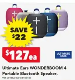 Harvey Norman Ultimate ears wonderboom 4 portable bluetooth speaker offer