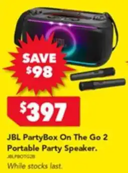 Harvey Norman Jbl partybox on the go 2 portable party speaker offer