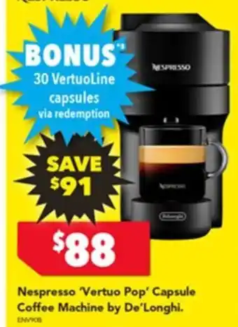 Harvey Norman Nespresso Vertuo Pop Capsule Coffee Machine by De Longhi offer