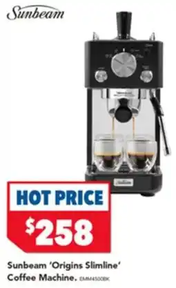 Harvey Norman Sunbeam Origins Slimline Coffee Machine offer