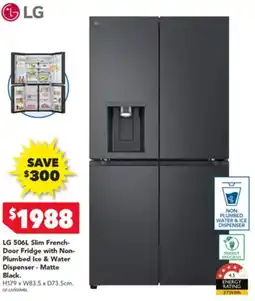 Harvey Norman LG Slim French- Door Fridge with Non- Plumbed Ice & Water Dispenser - Matte Black offer
