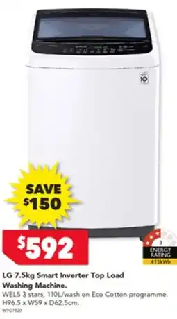Harvey Norman Lg smart inverter top load washing machine offer