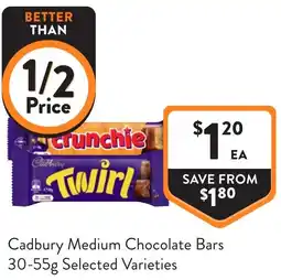 Foodworks Cadbury Medium Chocolate Bars offer