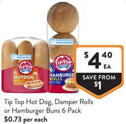 Foodworks Tip Top Hot Dog Damper Rolls or Hamburger Buns offer