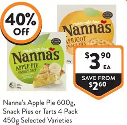Foodworks Nannas Apple Pie Snack Pies or Tarts offer