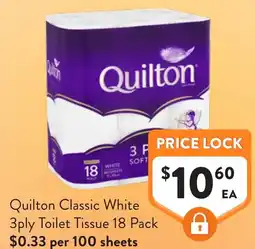 Foodworks Quilton Classic White 3ply Toilet Tissue offer