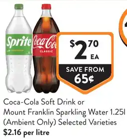 Foodworks Coca Cola Soft Drink or Mount Franklin Sparkling Water offer