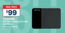 Officeworks Toshiba 1tb canvio ready portable hard drive offer