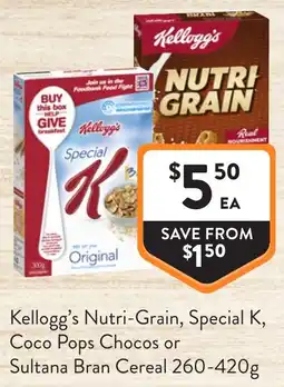 Foodworks Kelloggs Nutri Grain Special K Coco Pops Chocos or Sultana Bran Cereal offer