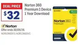 Officeworks Norton 360 Premium 1 Device 1 Year Download offer