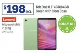 Officeworks Lenovo tab one 8.7 4gb/64gb green with clear case offer