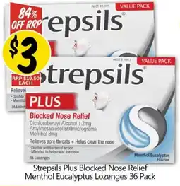 NQR Strepsils Plus Blocked Nose Relief Menthol Eucalyptus Lozenges offer