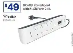 Officeworks Belkin 8 Outlet Powerboard with 2 USB Ports 2.4A offer
